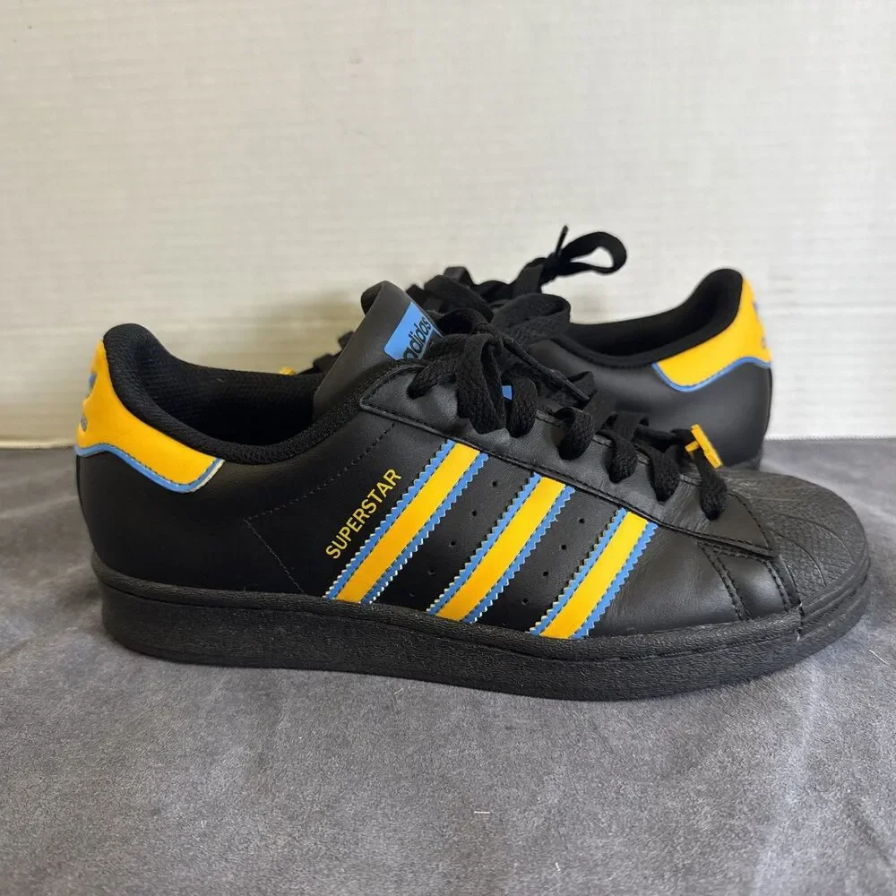 Adidas Superstar Mens Size 7 Black Gold Blue Athletic Lifestyle Shoes Sneakers